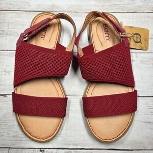 Born F48005 Hanz‎ Slingback Flat Sandals Knit Comfort Womens 6M Burgundy Red